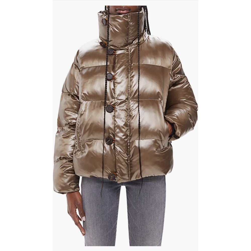 New MOTHER The Buttoned Up Metallic Puffer Jacket in Luster Women's Size S